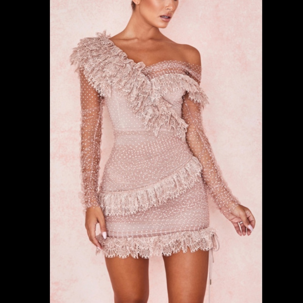 Blush Lace Frill Mini Dress - Chiffon & Lace